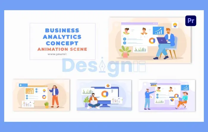 Business Growth Data Analytics Concept Flat Character Animation Scene